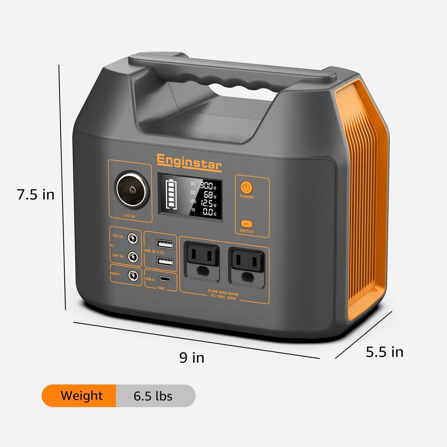 Enginstar Solar Generator, 296Wh Portable Power Station, 110V Pure Sine Wave, 80000mAh Backup Battery Power Supply for CPAP Outdoor Camping, Traveling, and Emergencies