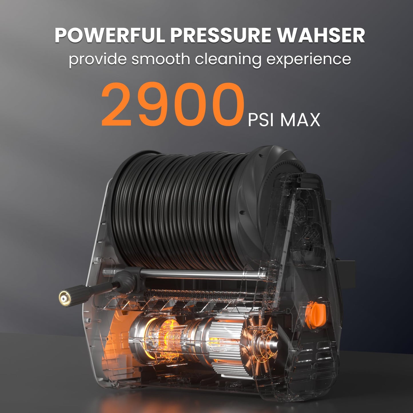 Giraffe Tools Wall Mounted Pressure Washer G30 with Upgraded 1800W Motor, Max 2900 PSI, 2.2 GPM Electric Power Washer with 100ft Retractable Black Pressure Hose, Automatic Rewind, Light Silver