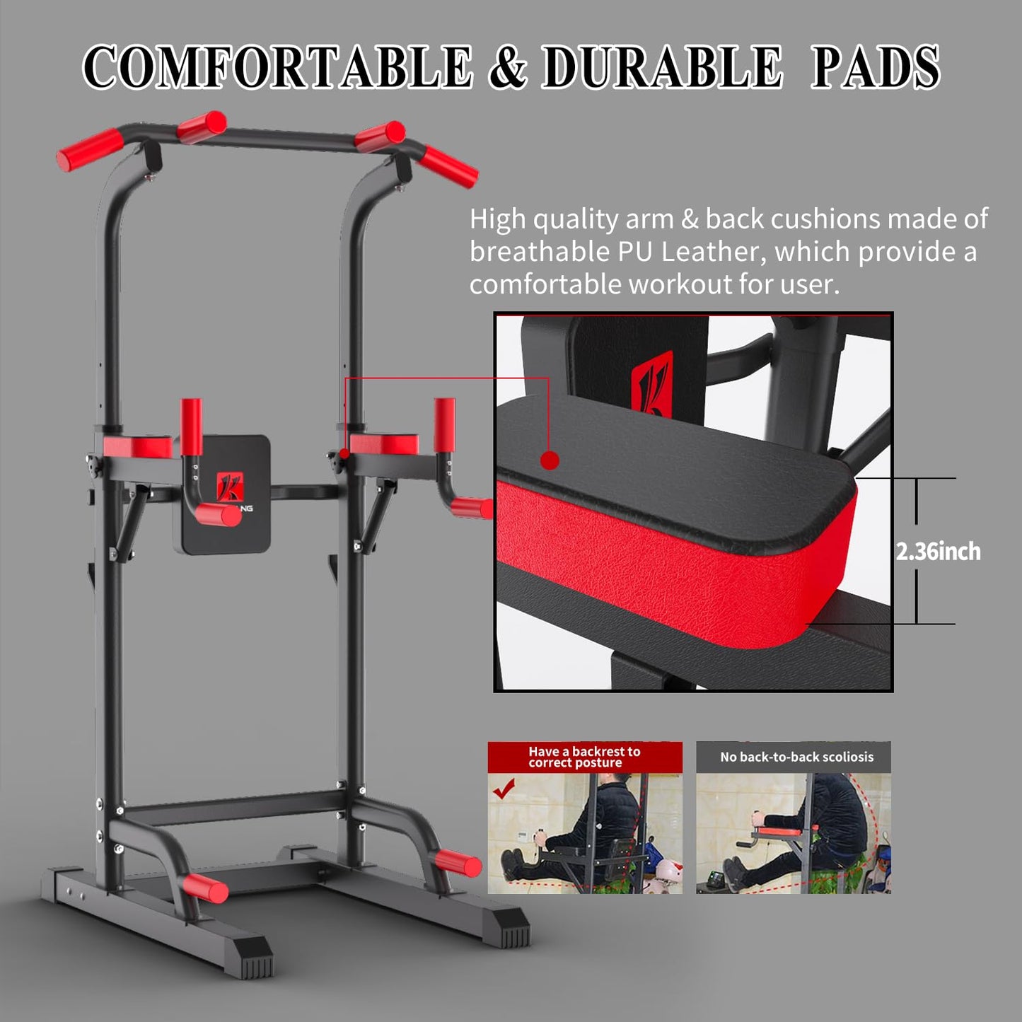 Power Tower Dip Station, Pull Up Bar Station & Multi-Function Gym Equipment For Home Strength Training Adujustable Height Up to 85.5",Load 350LBS