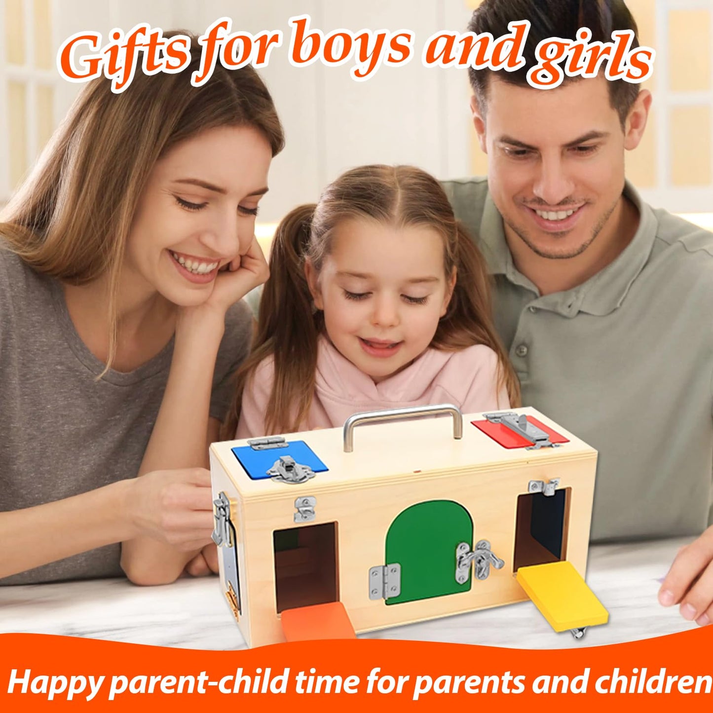 VIESMUMU Montessori Lock and Key Toy, Wooden Activity Cube for Toddlers, Wooden Busy Lock Box Toy for Autism, Educational Toy for Fine Motor Skills