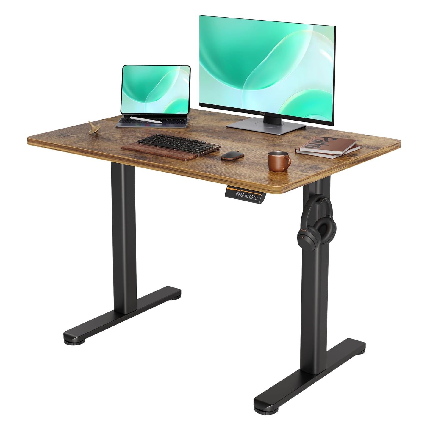 YDN Glass Standing Desk, 40x24 Inch White Standing Desk Adjustable Height Electric Stand Up Quick Install for Computer Desks, Rustic Brown