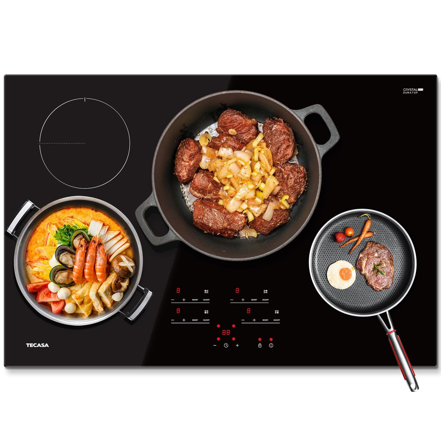 30 Inch Induction Cooktop 7400W, TECASA Built-in Induction Stovetop with 4 Boost Burner, Timer & Child Safety Lock, 9 Heating Level, Sensor Touch Control, 240V, Drop-in Electric Stove Top