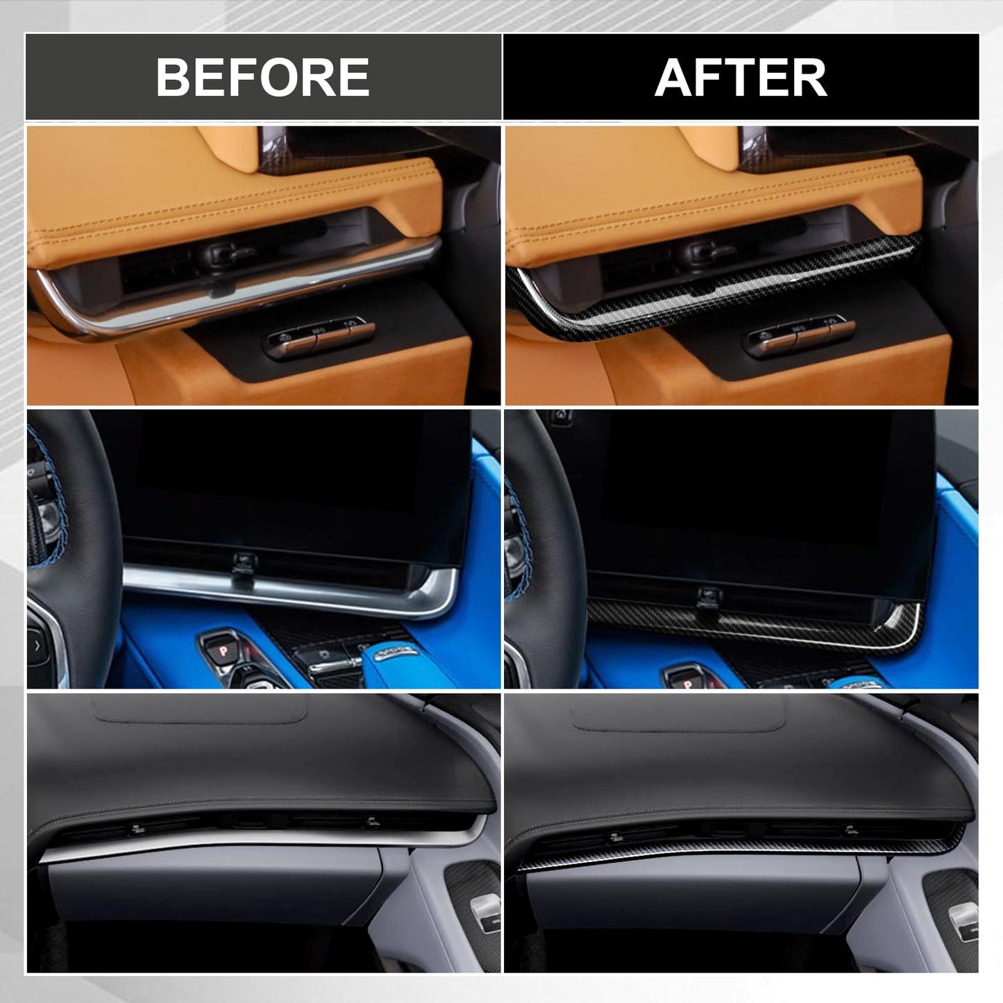 TUWEEN Carbon Fiber Dashboard Strip Trim Compatible with Chevrolet Corvette C8 2020-2023, ABS Central Console Dash Board Cover (Carbon Fiber Pattern)