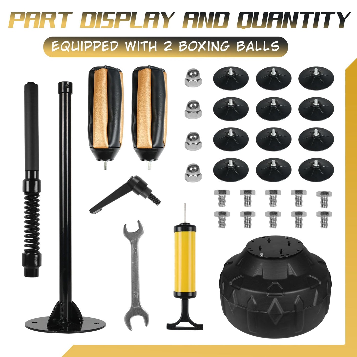Standing Reflex Speed Bag with Thick Base, Adjustable Height & Reinforced Spring (Golden Black)