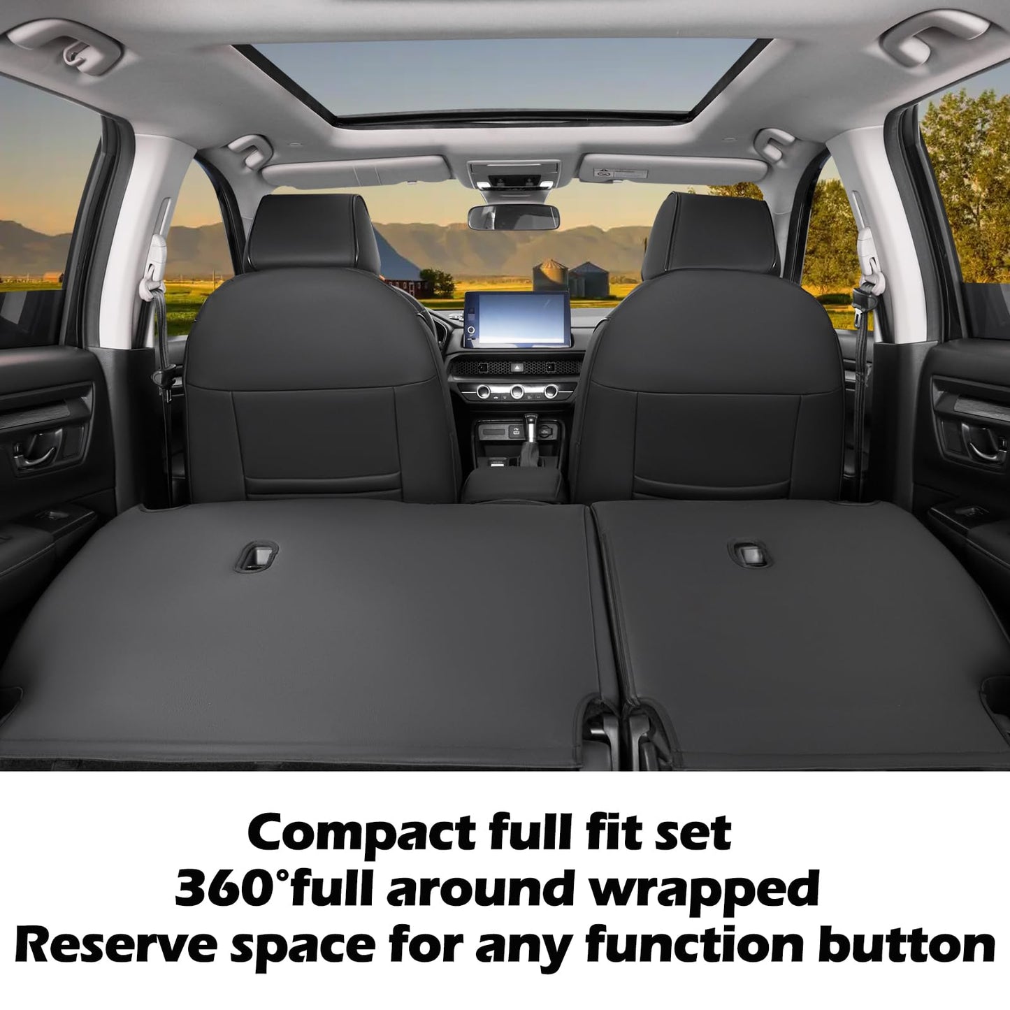 HKZ Fit CRV Car Seat Covers Full Set for Honda CR-V 2023 2024 2025 2026 CRV LX;EX;EX-L;Sport;Touring;Special Edition & Hybrid Model - Leather (Black)