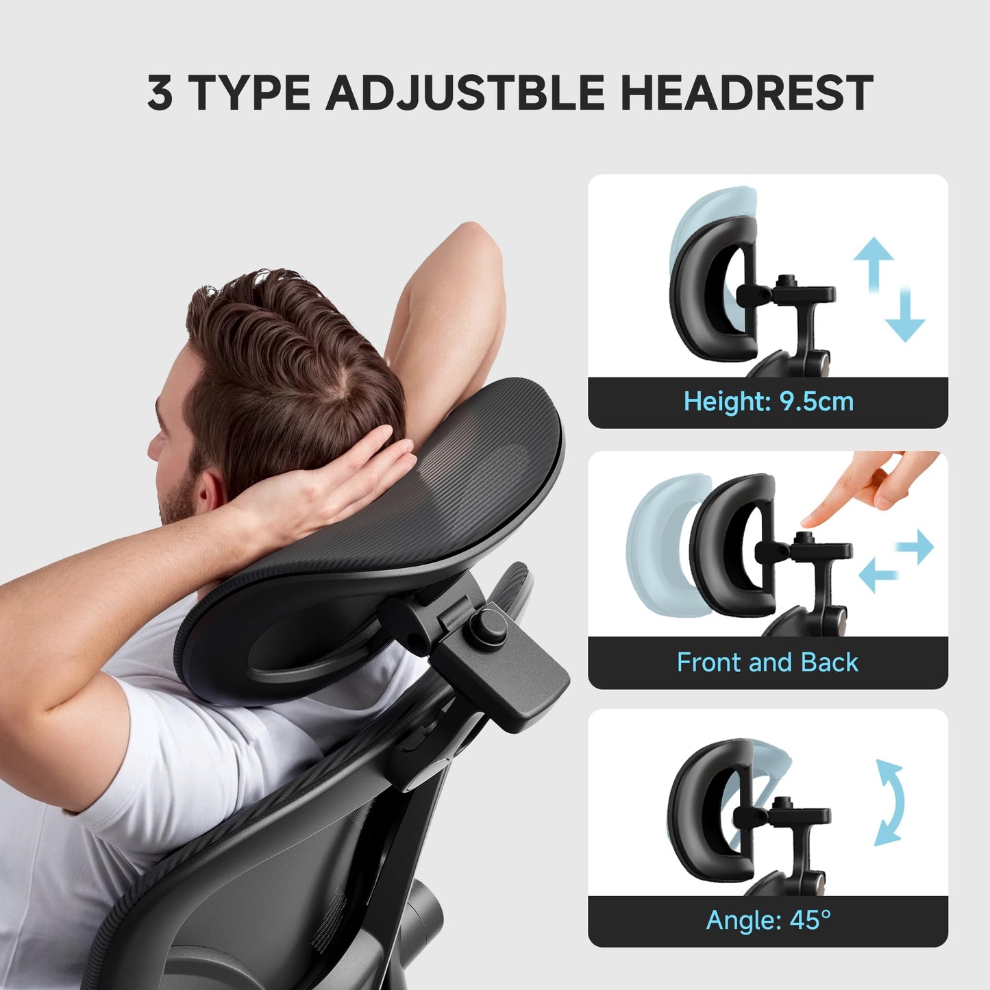 PKPT Ergonomic Office Chair, 330LBS Desk Chair with 3-Level Lumbar Support & Headrest, Breathable Mesh Backrest, Flip-Up Armrests for Home Office and Gaming, Black