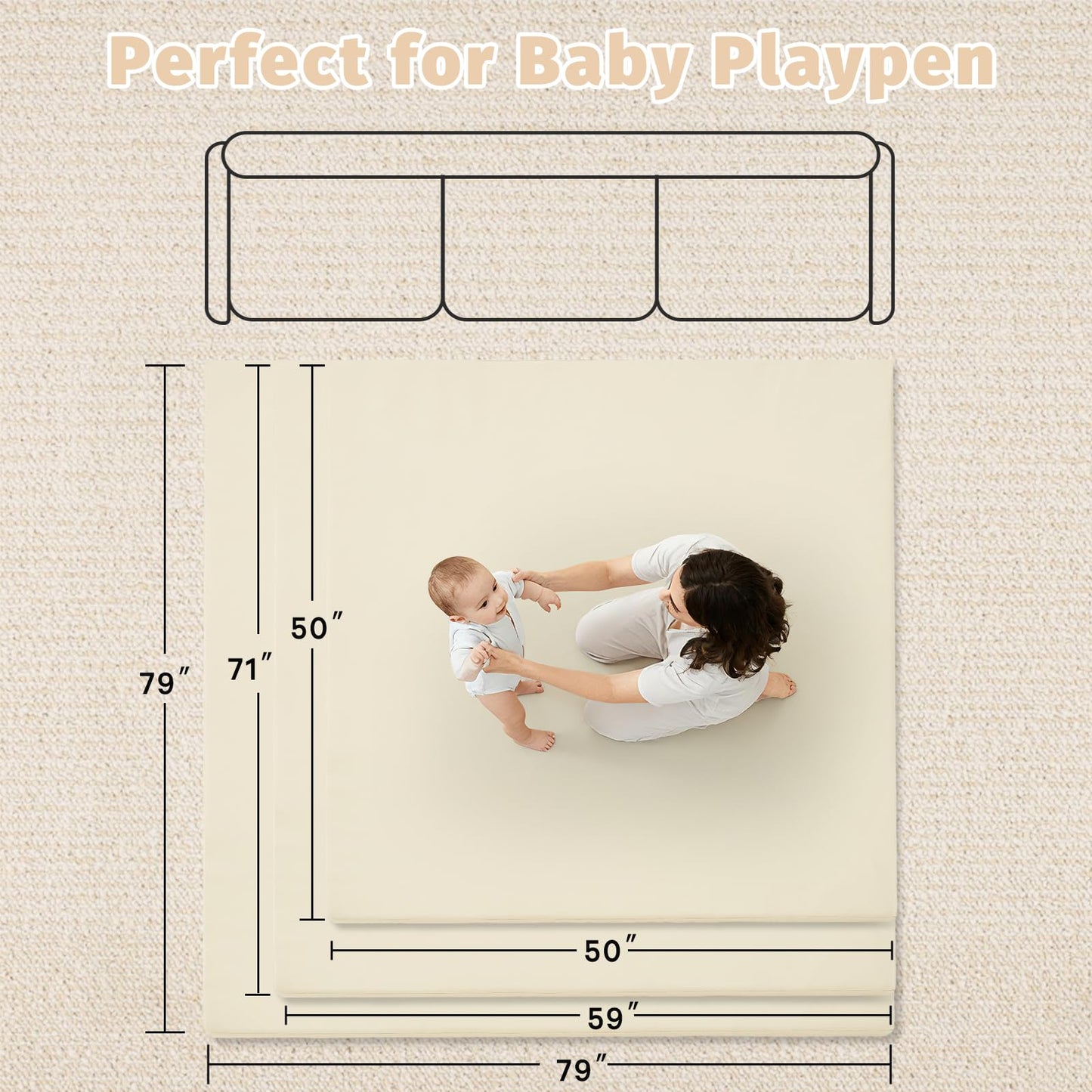 ILPEOD Waterproof Baby Play Mat for Floor Memory Foam 47 * 47 Cushion Playpen Playmat Tummy Time Crawling Mat Nursery Rug Thick Pad Create Soft & Safe Area for Infants,Toddler,Kids,Beige