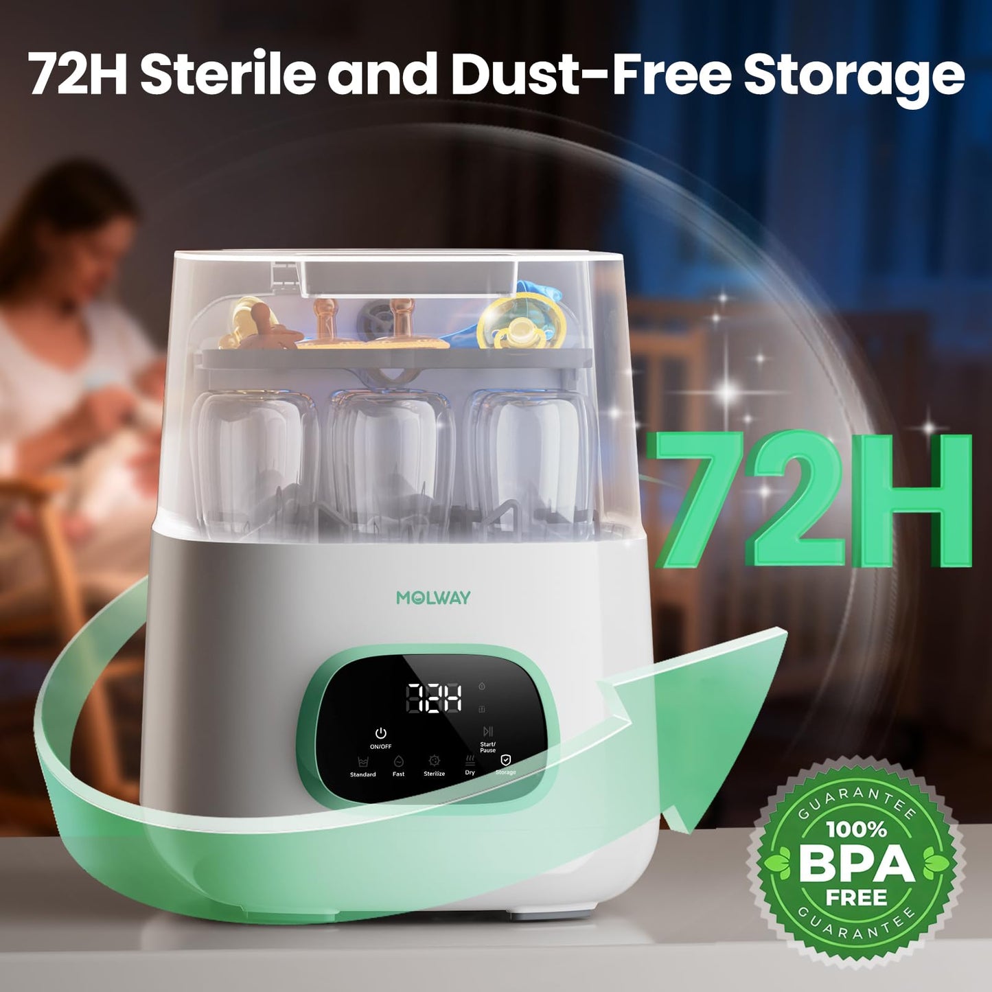 MOLWAY【Upgraded Baby Bottle Washer, Sterilizer and Dryer, All-in-One Pro Cleaning Machine for Bottles, Pump Parts & Baby Essentials, Effortless Care, Replaces Hand Washing
