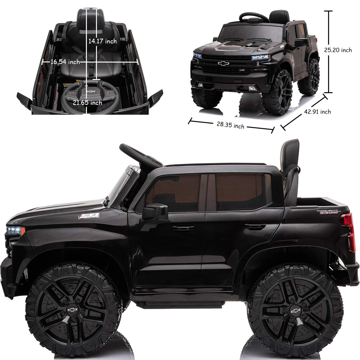 YKUNIR Kids Ride on Electric Vehicles Truck Car 12V Battery 4 Power Wheel Toy Cars for Age 1-3-5-8 Baby Toddler to Drive with Remote Control Chevrolet Silverado Pickup Kid Car for Boys Girls (Black)