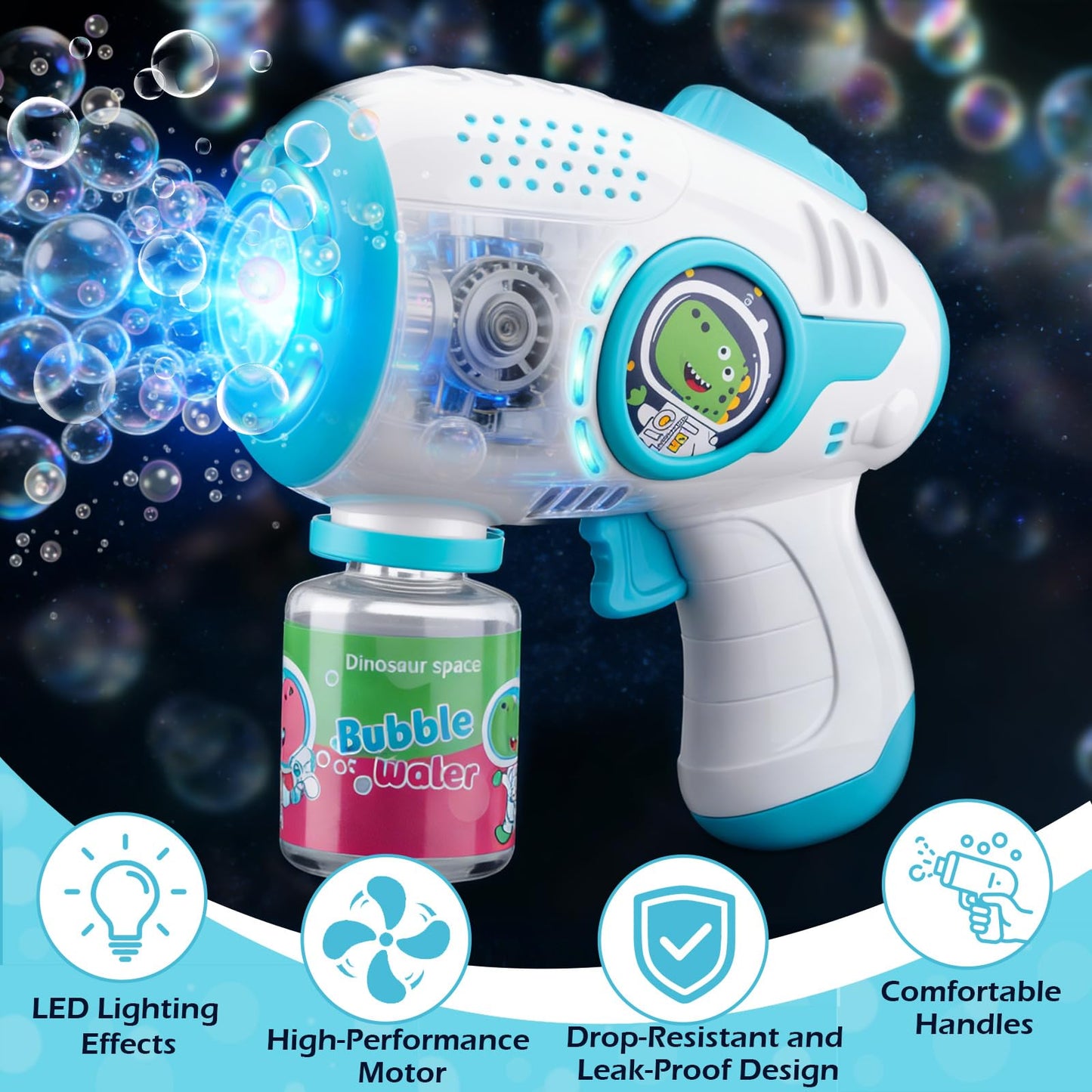 ZACEAC Bubble Guns for Kids 4-8, 2 Pack Automatic Bubble Blaster with LED Light & 14 Bubble Solution, Bubble Gun for Toddlers Outdoor Summer Toys