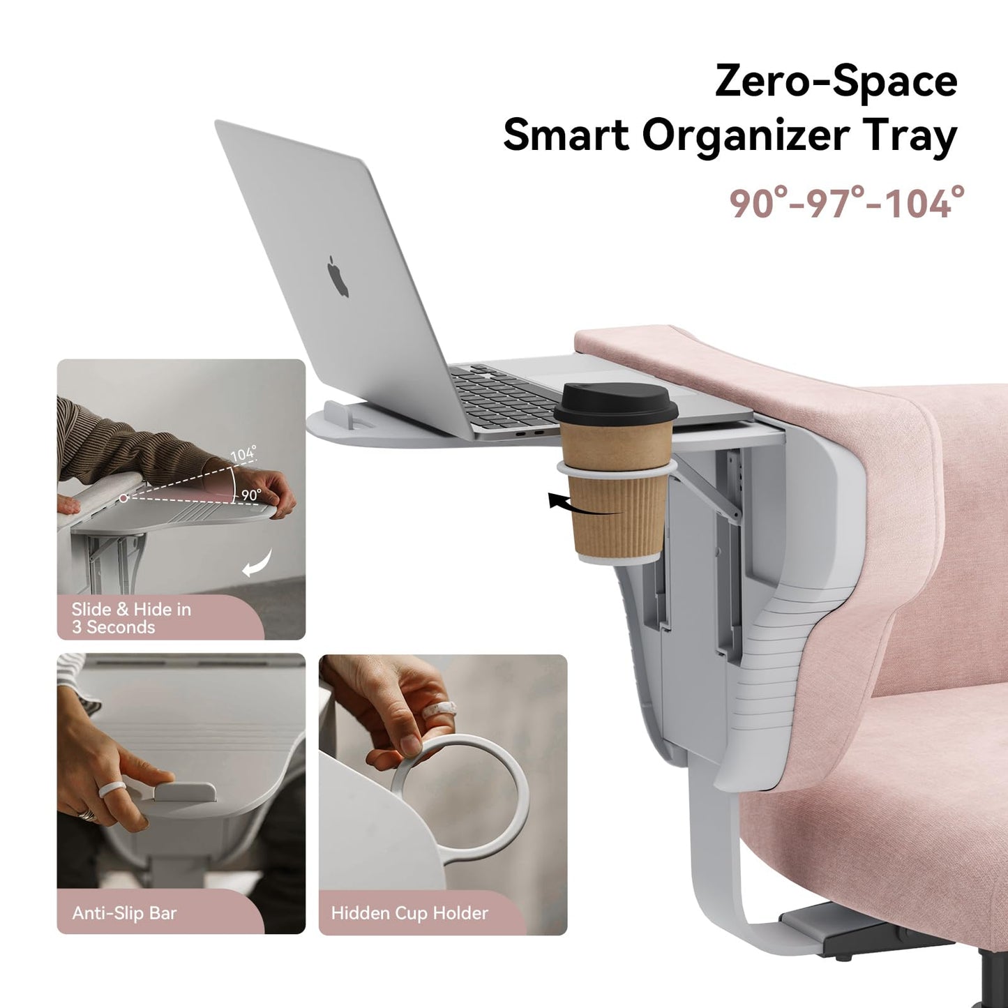 Newtral Criss Cross Chair with Wheels & Armrests, Cross Legged Office Chair with Hidden Tray, Multi-Position Recliner Vanity, Portable Workstation, Ideal for Home Office,Yoga & Pet Lovers