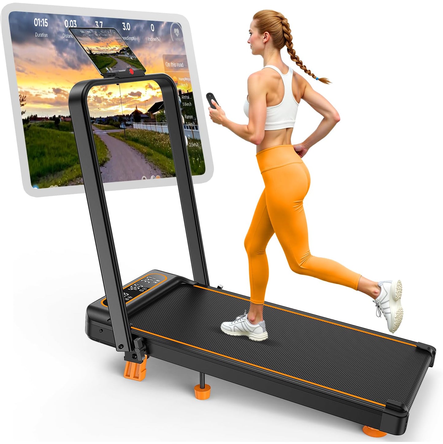 Walking Pad with 10% Incline, 3.5HP Lower Noise Than Other, Walking Pad Treadmill with Handle Bar, Portable Treadmills for Home Small, Foldable Walking Pad 350+lb Capacity, Smart App & Remote