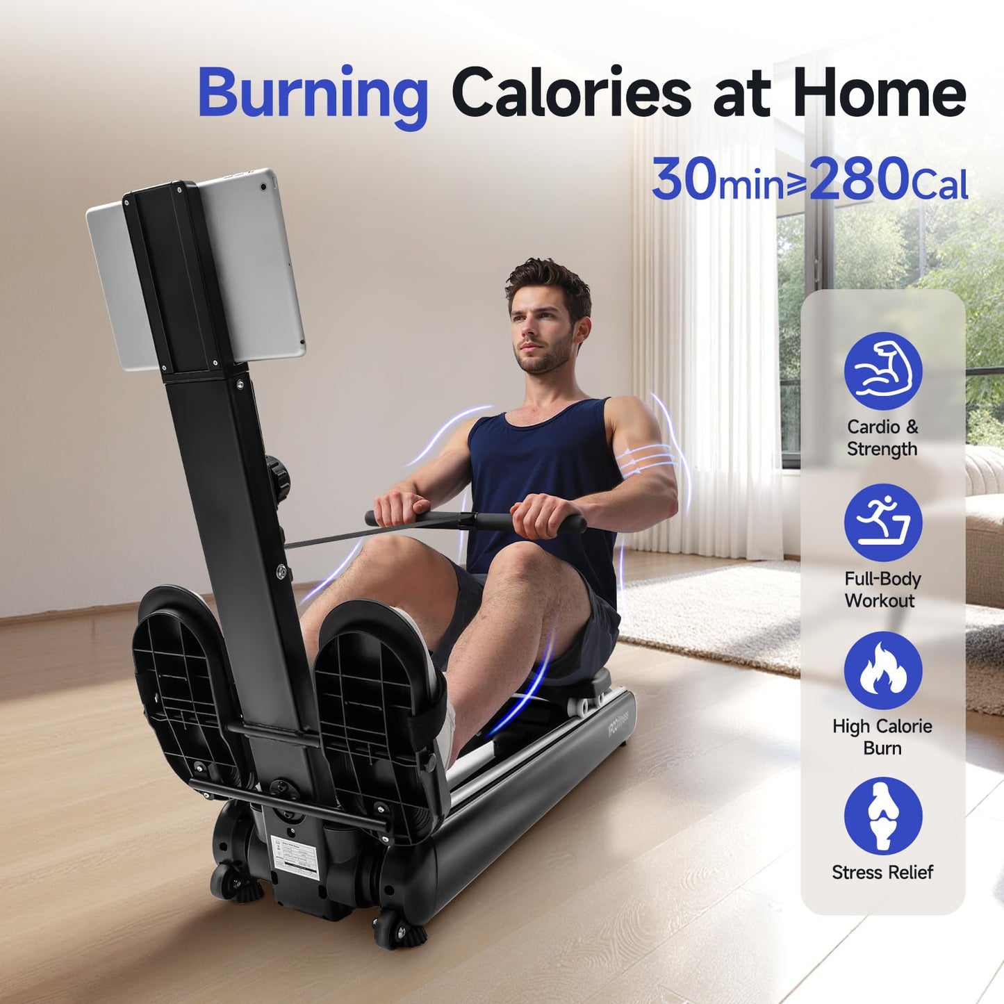 YPOO Rowing Machines for Home, Magnetic Row Machine Foldable, 16 Levels Quiet Resistance Rowing Machine with Dual Slide Rail, Folding Indoor Rowers Compact with Max 350lb Weight Capacity