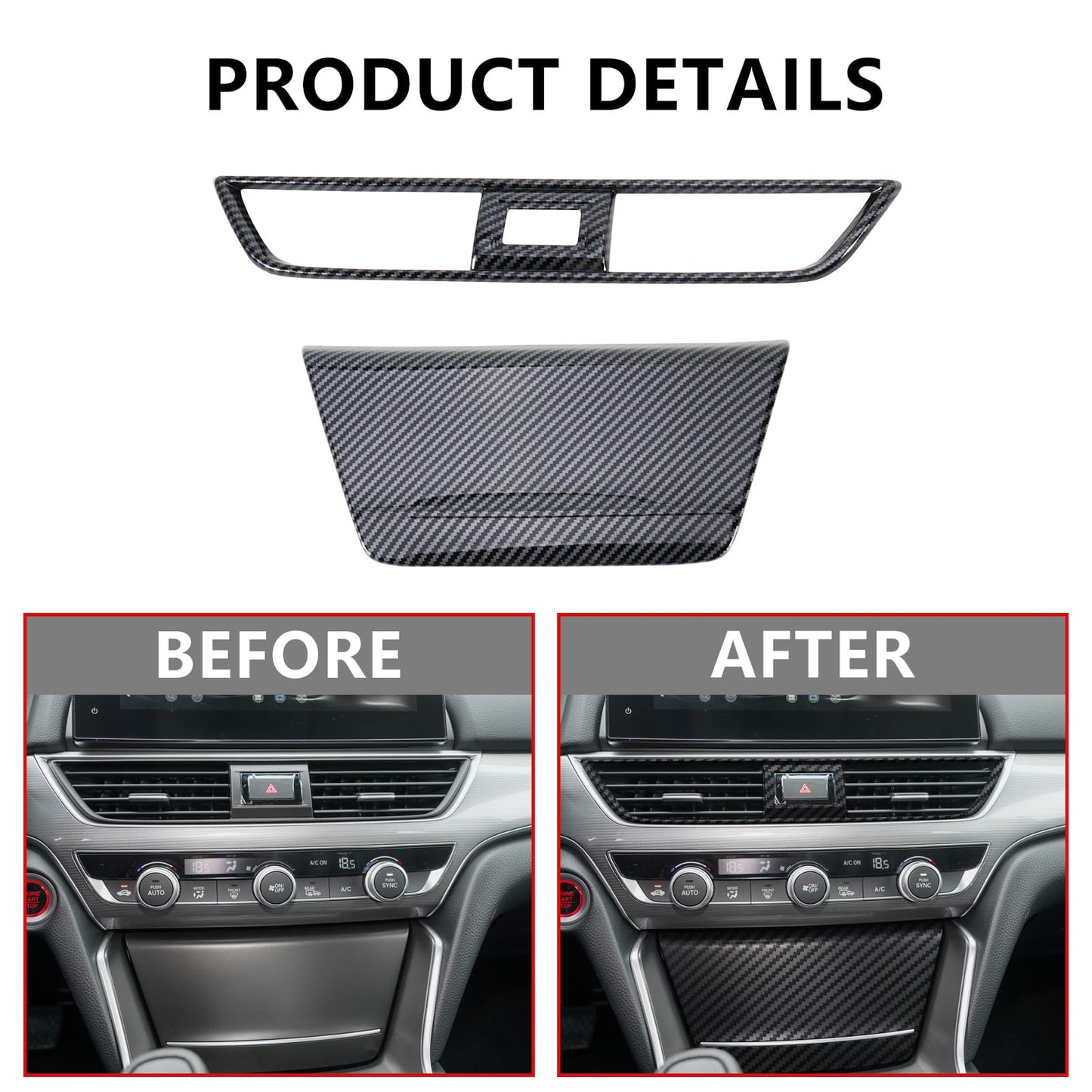 Fancemot 20 Pcs Carbon Fiber Interior Kit, Gear Shift Panel Cover AC Air Vent Cover Side Door Panel Strip Cover Steering Wheel Cover Compatible with Honda Accord 10th Gen 2018-2022