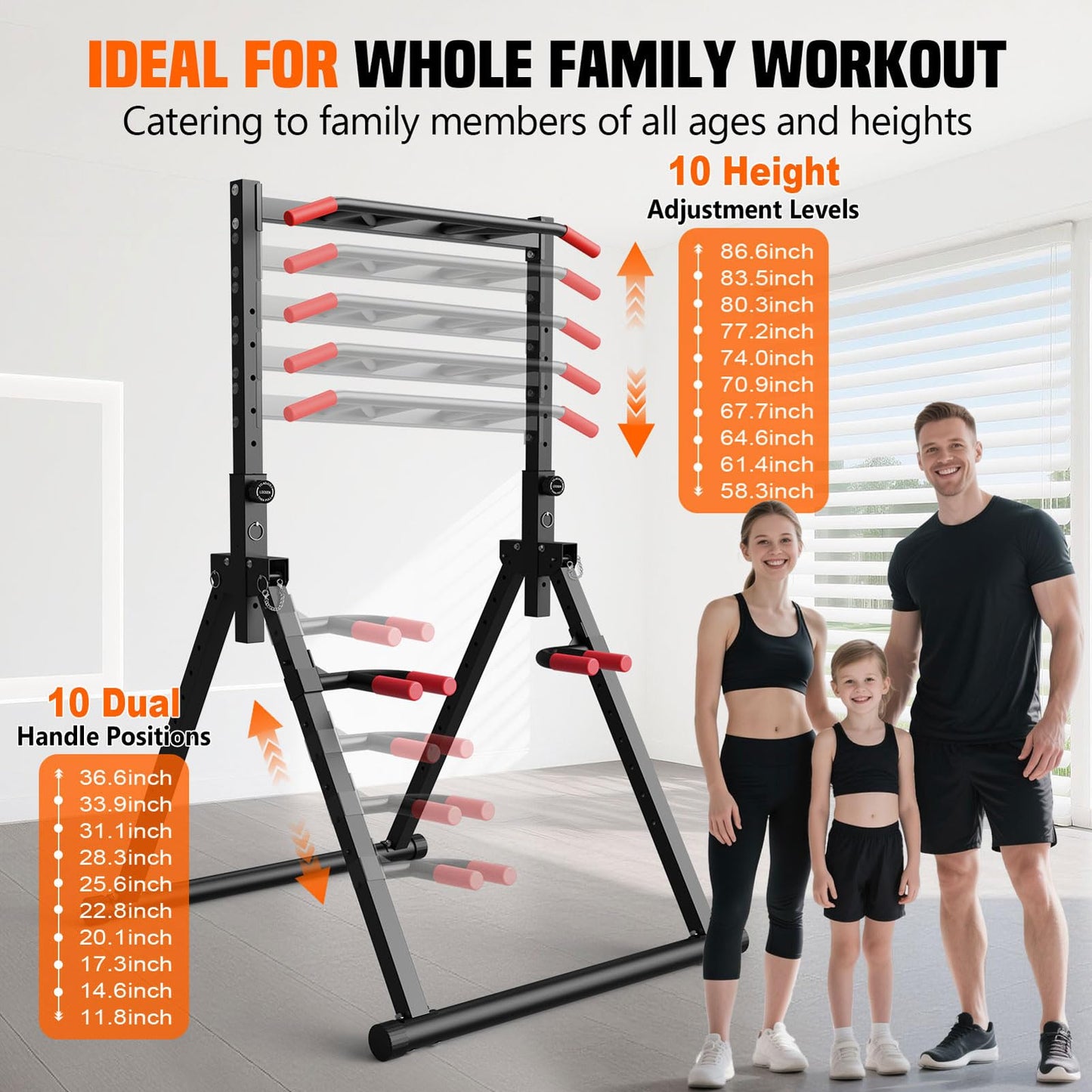 SERTT Foldable Power Tower Pull Up Bar Station, Upgraded Free Standing Pull Up Dip Station, Multi-function Workout Equipment for Home Gym Strength Training, Support 440LBS