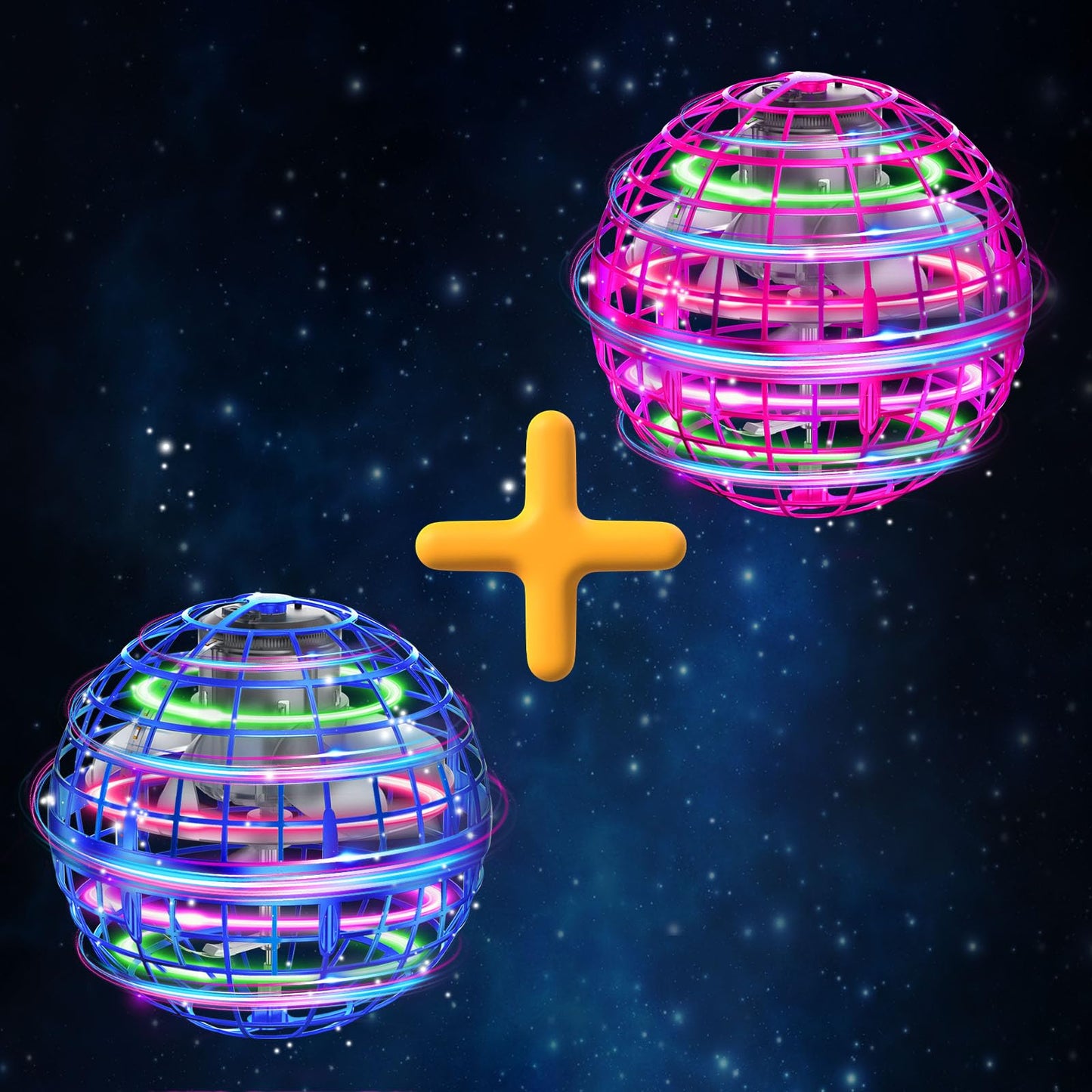 XINHOME 2 Pcs Flying Orb Ball Toys(Blue+Pink) Soaring Hover Boomerang Spinner Hand Controlled Mini Drone for Kids Adults Outdoor Indoor