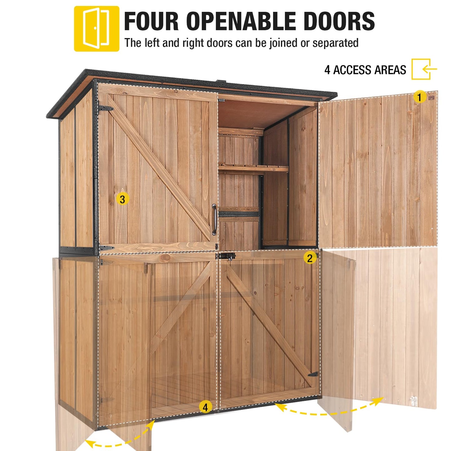Aivituvin Storage Shed Outdoor Storage Cabinet Upgraded with All Arounded Metal Frame, Wooden Floor and Adjustable Shevels 55" L x 29" W x 67" H, Brown