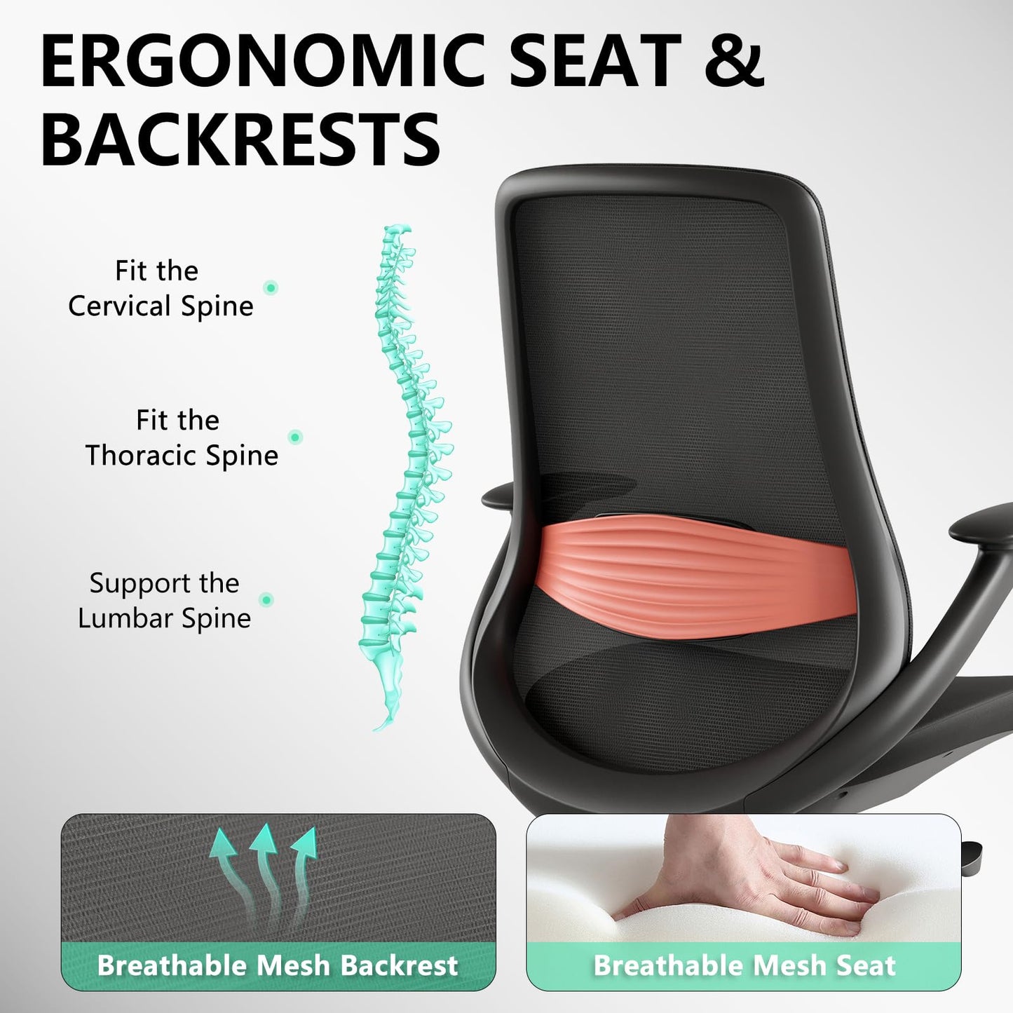 BERYTH Ergonomic Office Chair, High-Back Mesh Executive Chair with Lumbar Support & 360° Adjustable Arms, Reclining Desk Chair with Tilt Lock for Home Office, Gaming, and Work, 300lb Capacity (Black)