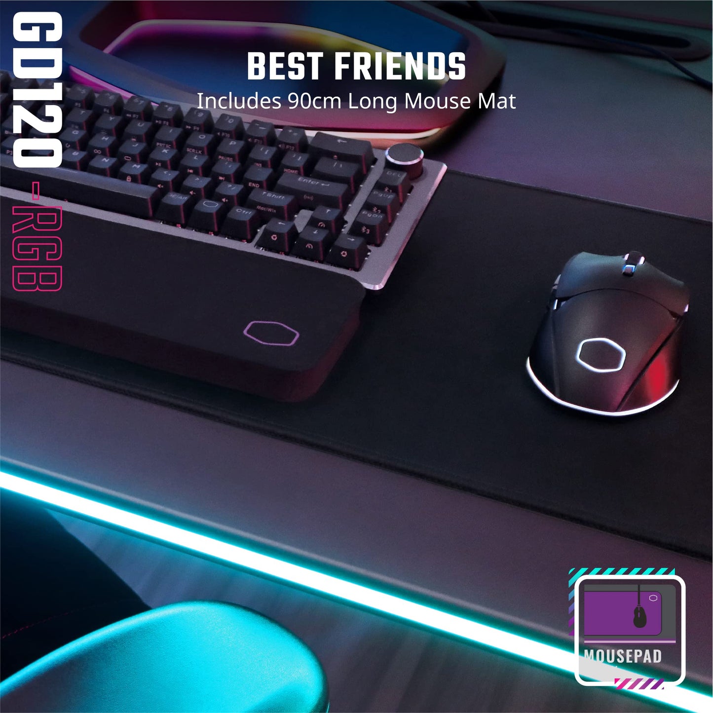 Cooler Master GD120 A1 ARGB 30th Anniversary PC Gaming Desk, Ambient ARGB, Water-Repellent Mousepad, 220lbs Weight Support, 3 Height Levels, Cable Management Tray, 47.2Dx29.5W Workstation|Home Office