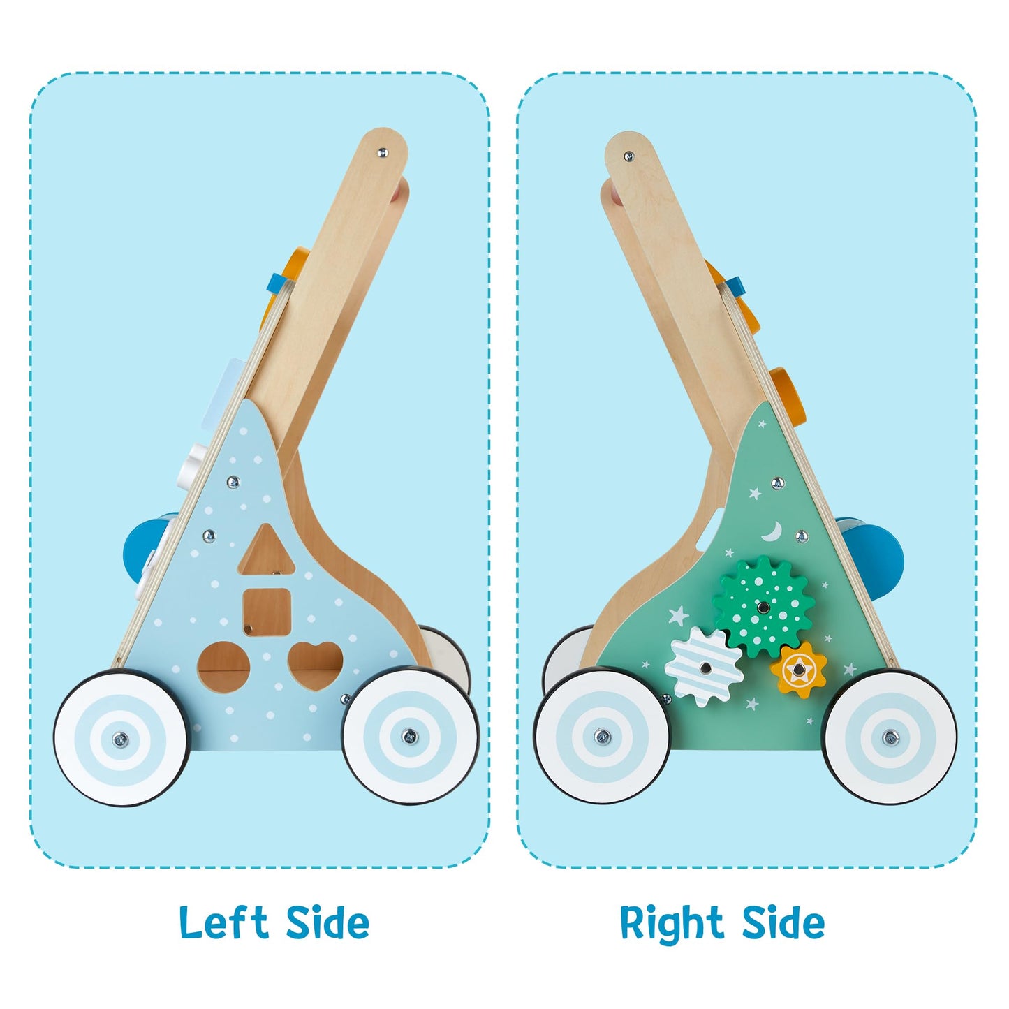 Wooden Baby Walker, 10 in 1 Baby Activity Center Walker Adjustable Wood Toddler Walker Push Walker Toy for Boys and Girls (BW001)