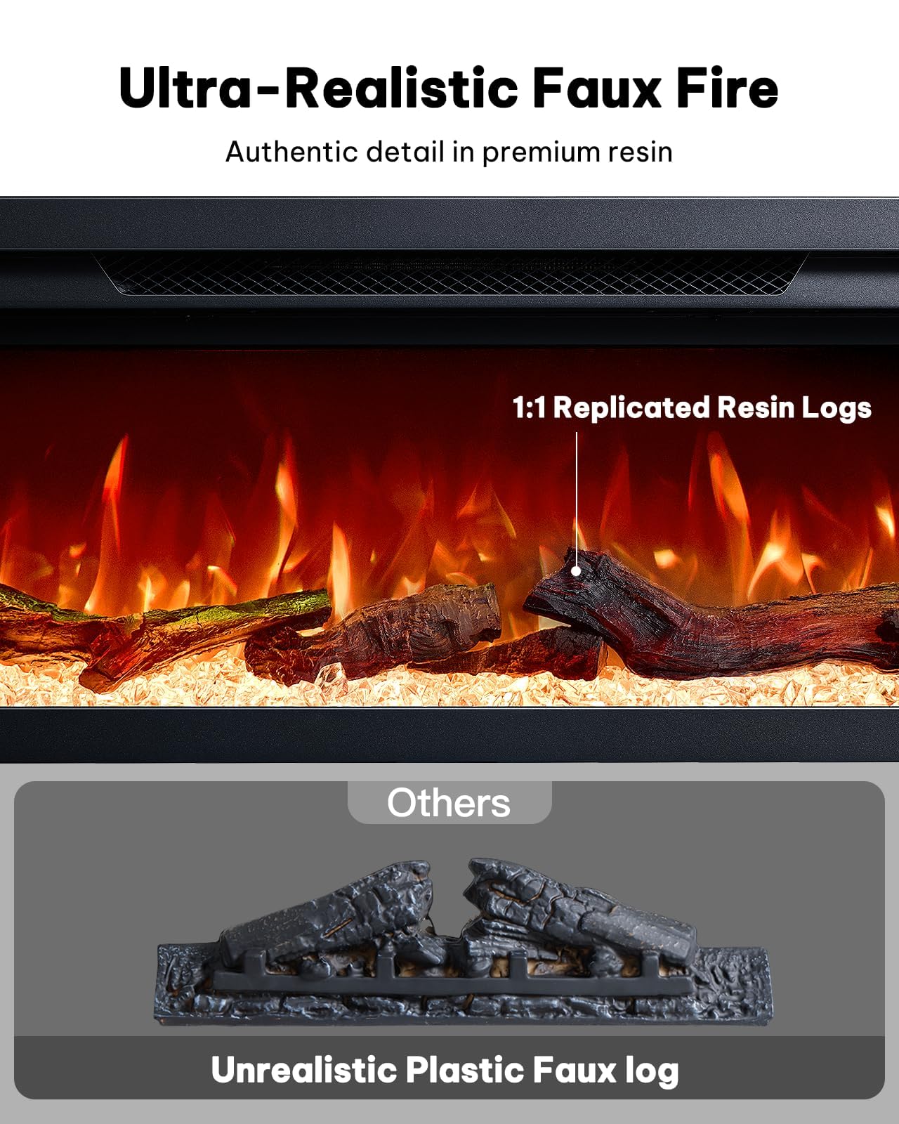 Silonn 3-Sided Smart 50" Electric Fireplace, Alexa & App Control Fireplace with 15 Flame Colors, Electric Fireplace Inserts Logs, 5110 BTU Heat Output, Realistic Flame and Sound