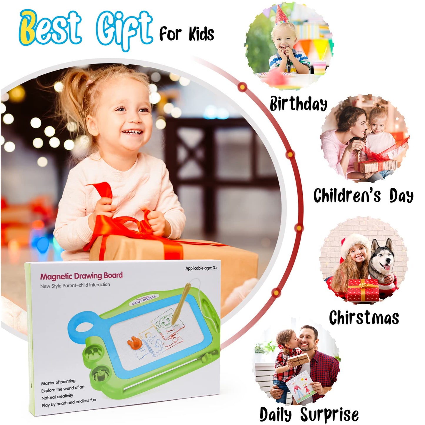 Toddler Toys for Girls Boys Age 3 4 5 Year Old, Magnetic Drawing Board with 1 Pen, Erasable Writing Doodle Board for Kids with 2 Stamps, A Etch Birthay Gift for 3 Year Old Travel Toys Sketch Boards
