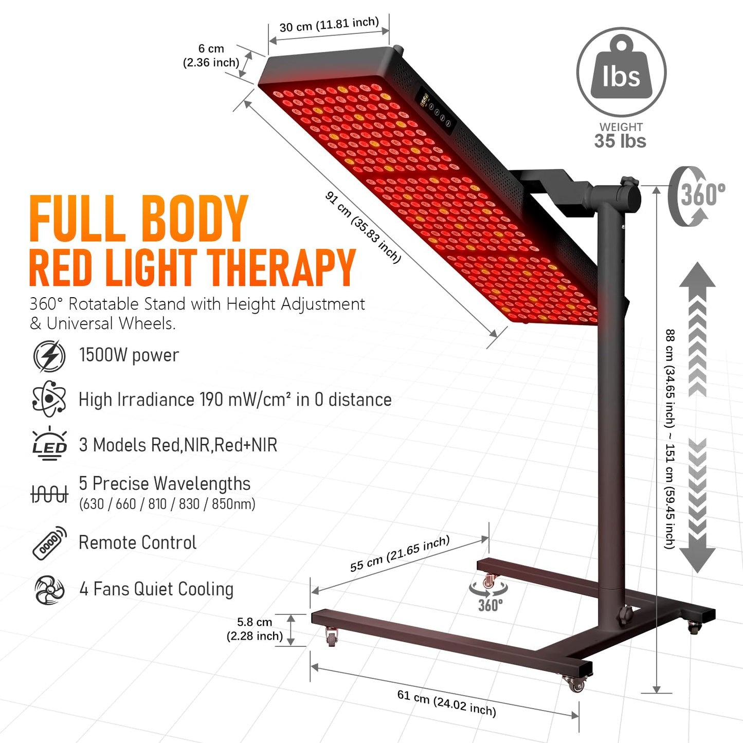 Red Light Therapy for Body and Face, 300LEDs for Home Use,630nm 660nm 810 nm 830nm 850nm Near Infrared Light Panel with Adjusteble Stand and Timer (Black)