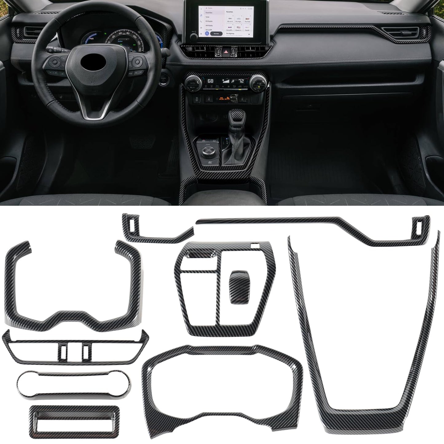Tempsnow Interior Trim for Toyota RAV4 2019-2025 Carbon Fiber Gear Shift Panel Cover Kit