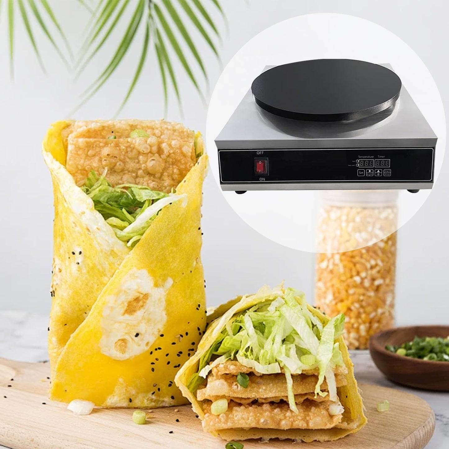 Commercial Electric Crepe Maker, 16" Non-Stick 2000W Crepe Machine Adjustable Temperature Control, Thickened Cast Iron Cooking Surface Pancakes Maker Griddle with Handle