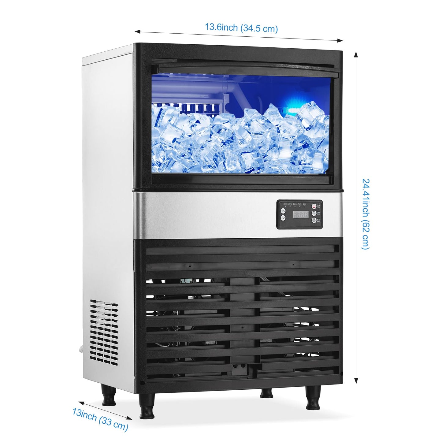 YardYonder Commercial Ice Maker Machine - 130Lbs Daily Production, 27Lbs Storage Bin, Thick 0.9-Inch Ice Cubes, Automatic Cleaning Function - Perfect for Home, Bars, Hotels, and Restaurants