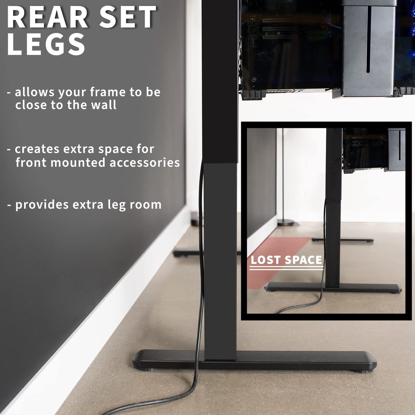 VIVO Electric Standing Desk Frame, Rear-Set Legs, Single Motor Memory Controller Height Adjustment, Frame Only, Black, DESK-100E-RB
