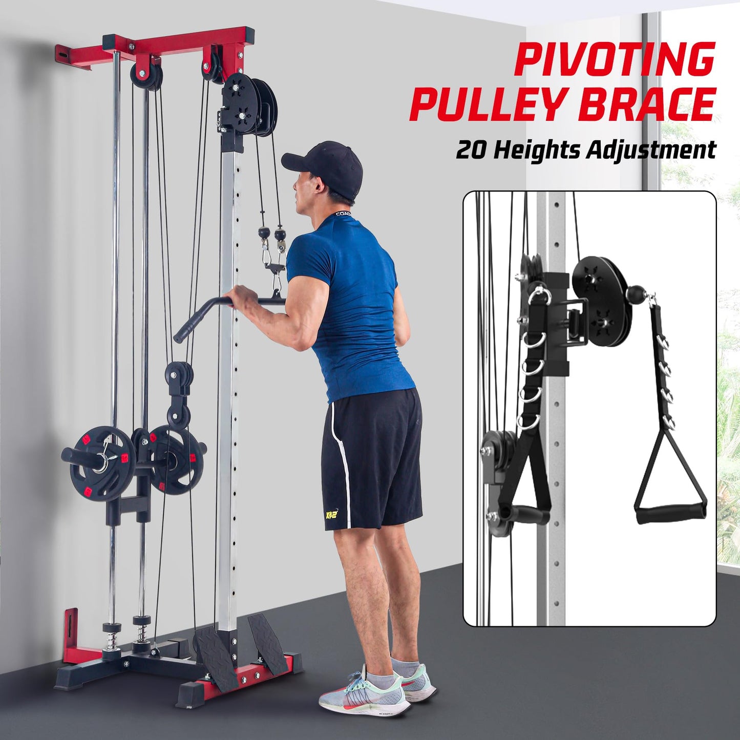 LAT Pull Down Machines, Dual Pulley Cable Machine with High & Low Stations, 20-Position Wall Mount LAT Tower for Cable Crossover, Row, Chest Press & Leg Exercises | Home Use
