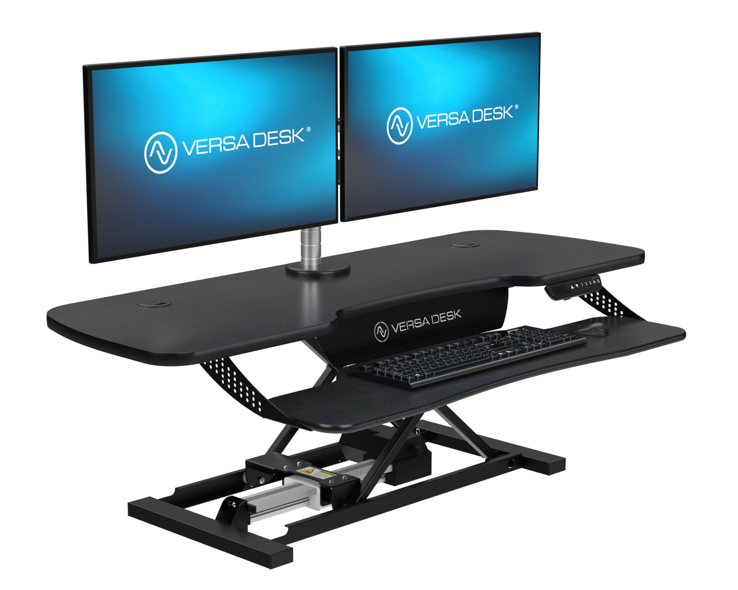VERSADESK® PowerPro™ Elite® 48” x 24” Electric Sit-to-Stand Desk Converter w/Keyboard Tray for Home or Office | USB Charging Port | Supports Multiple Monitors | Lifts 80 lbs. - Black