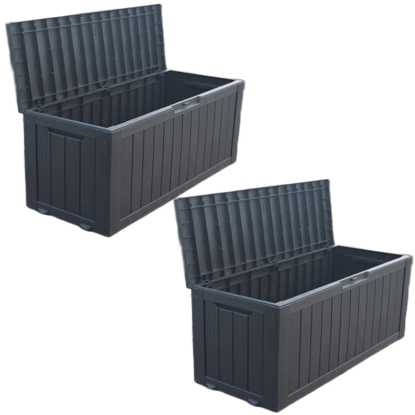 BTEXPERT 74 Gallon Resin Deck Box, Outdoor Storage Container for Patio Furniture Garden Tools Cushions Waterproof Lockable Metal Support Rods UV Resistant Set of 2