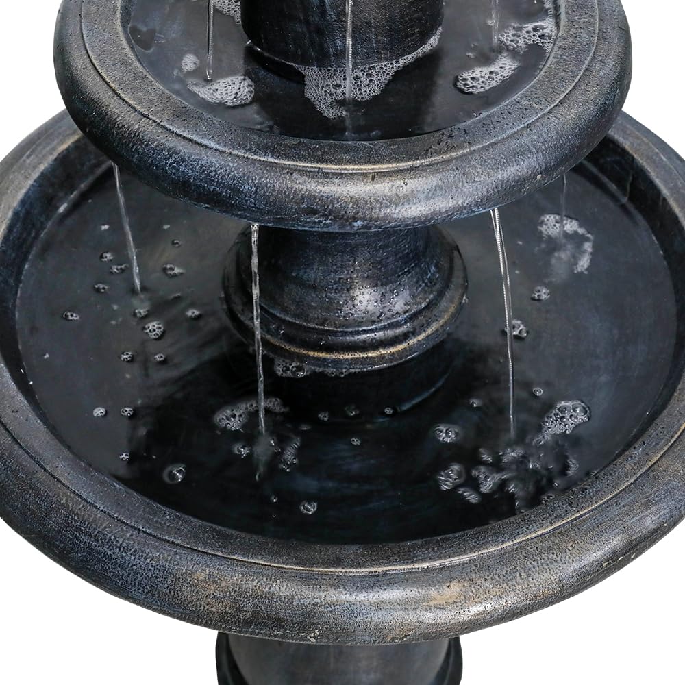 SunJet 45.2" High 3-Tiers Modern Concrete Outdoor Water Fountain - Round Large Outdoor Fountains and Waterfalls for Garden, Patio, Yard, and Deck Decor, Featuring Natural Stone Look (Black, 45.2inch)