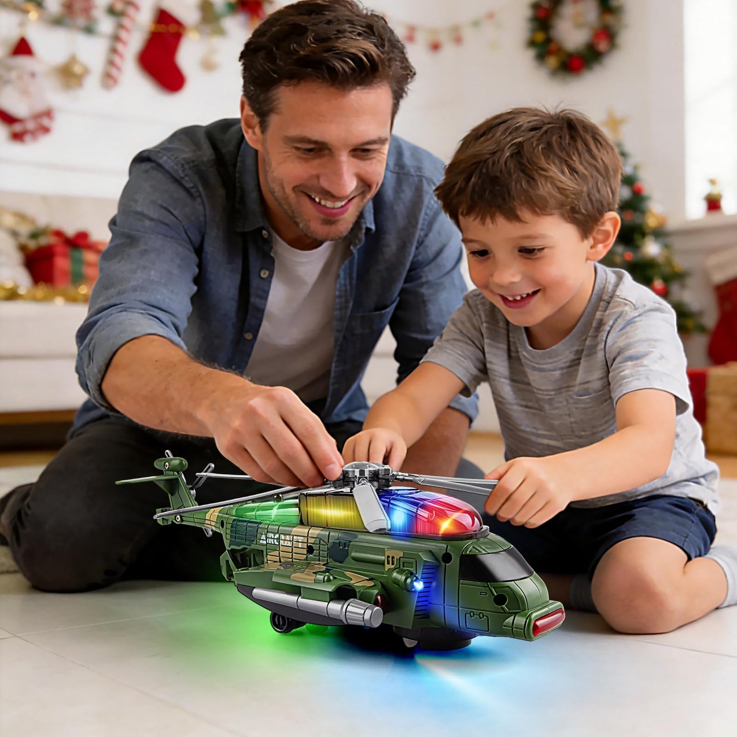 victob Helicopter Military Toy - Airplane with Lights and Music, Bump and Go Airplane Toys for Toddlers Boys Girls 3 4 5 6 7 8 Years Old, Easter Birthday Gift Toy for Kids