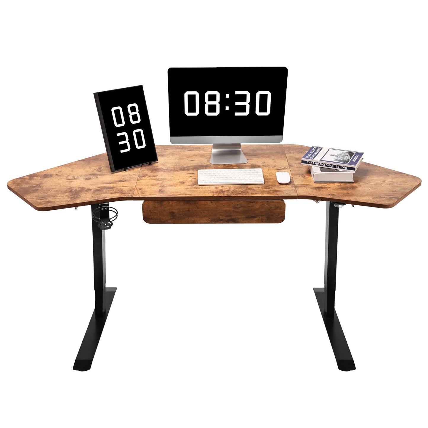 Fromann 71Inch Height Adjustable Standing Sit Stand Up Desk L Shaped Corner Desk with LED Handset, Electric Ergonomic Desk