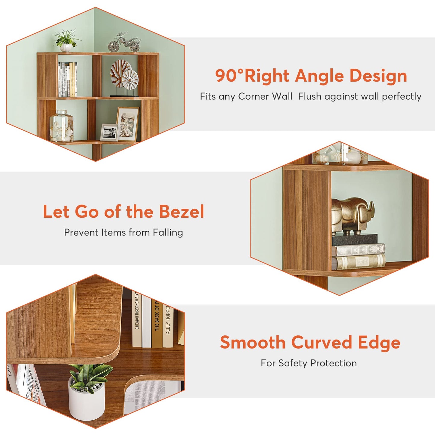 Tribesigns 6 Tier Corner Bookshelf, 64.9 Inches Tall Industrial L Shaped Bookcase with Anti-Drop Panel, Freestanding Wood Grain Shelf Display Rack Storage Organizer for Home Office