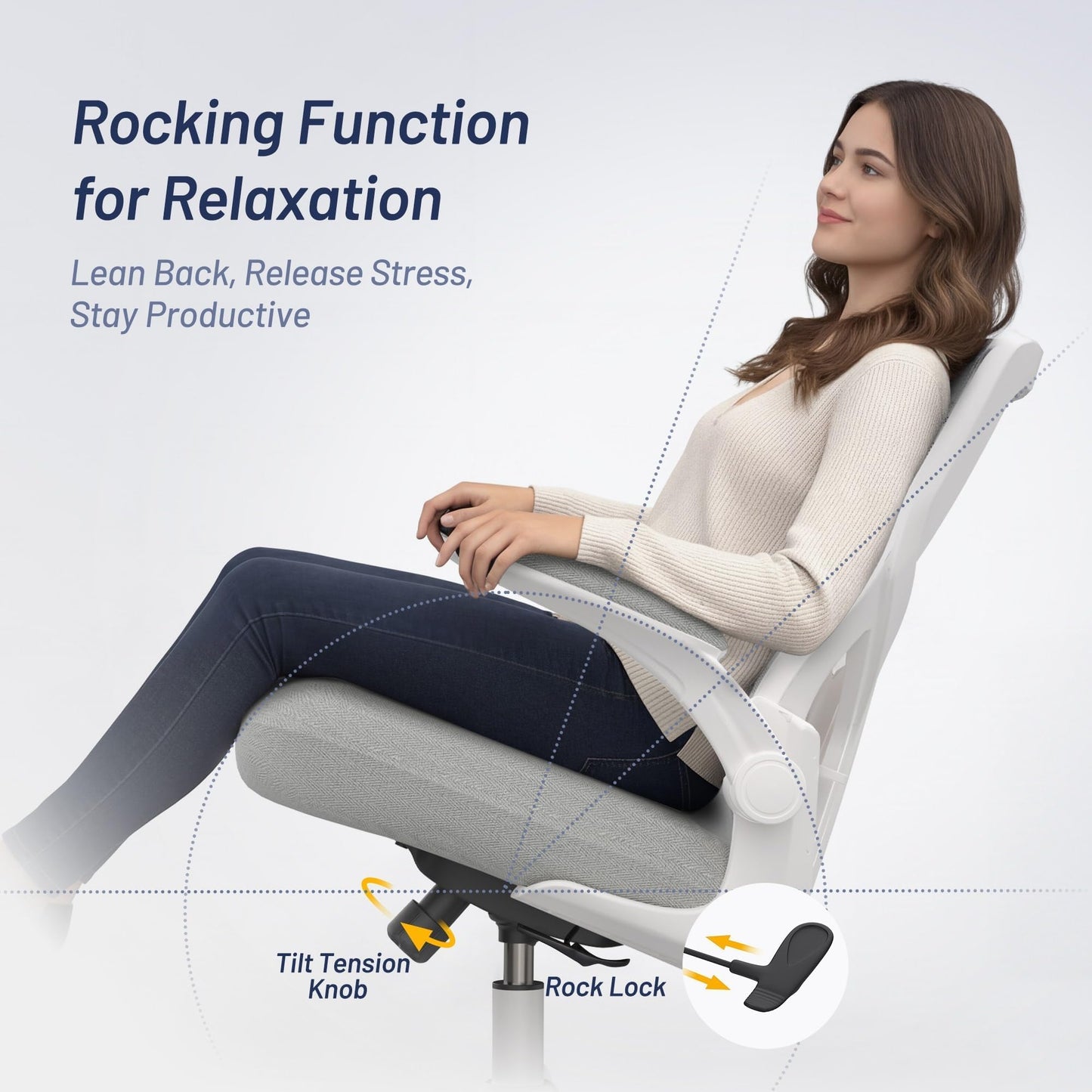 QLTPLUS Office Chair for Long Hours & Lower Back Pain Relief – 4" Thick Molded Foam Cushion, Enhanced Lumbar Support, Flip-up Armrests, Light Gray