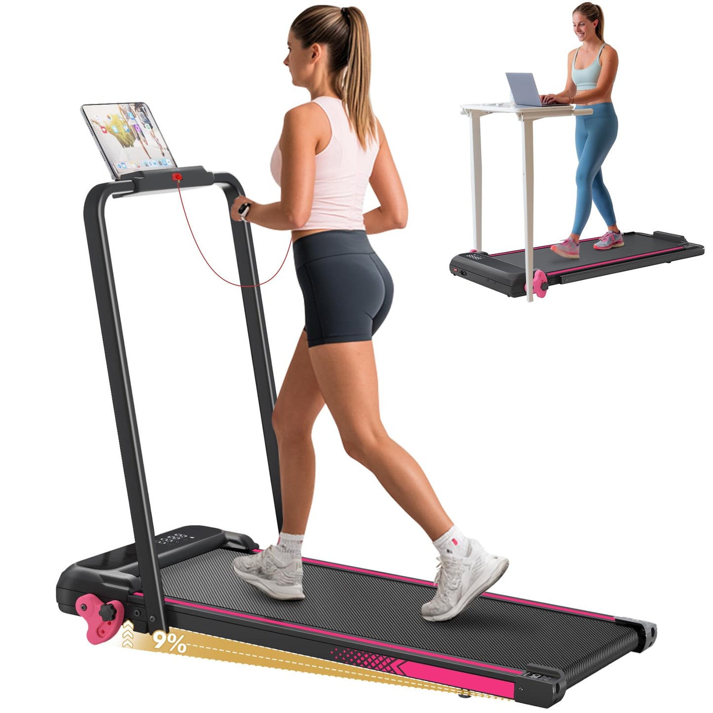 3-in-1 Walking Pad with Incline Portable Treadmill with Handle Bar for Home Office Under Desk Use Small Space Treadmill