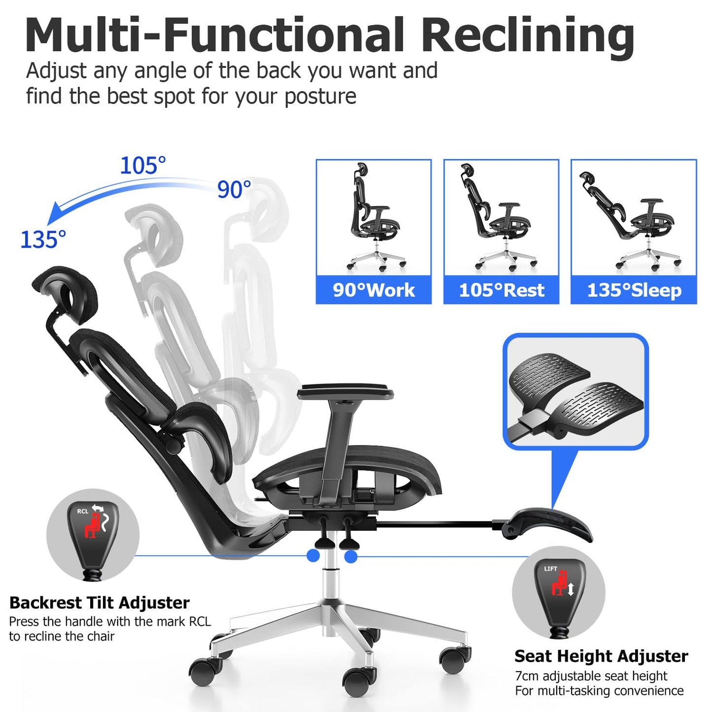 PatioMage Ergonomic Office Chair, Big and Tall Desk Chair with Adjustable Lumbar Support & Seat Depth, High Back Computer Chair, Swivel Mesh Chairs with Wheels for Home Office, Black