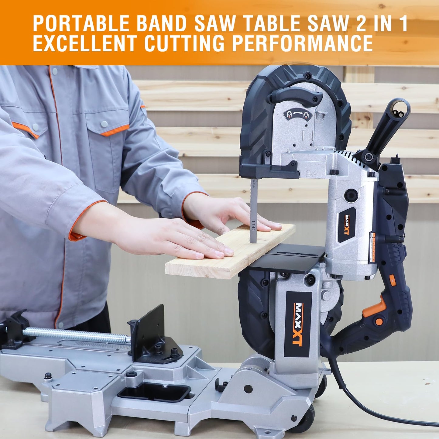 MAXXT Bandsaw with Table Saw, 10 Amp 5 Inch Deep Cut Band Saw with Lightweight Aluminum Base, Variable Speed Handheld Automatic Multipurpose Cut with Wheels Metal Saw, Portable Bandsaws for Metal Wood