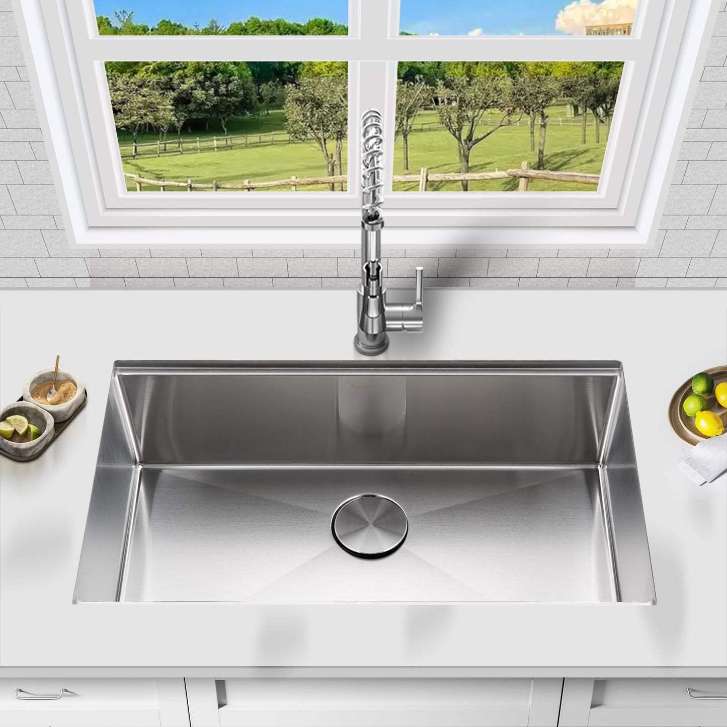 Suncano 30 Inch Undermount Kitchen Sink Workstation, Stainless Steel Handmade 10”Deep Large Single Bowl Undermount Sink 30x19 with Accessories (Brushed)