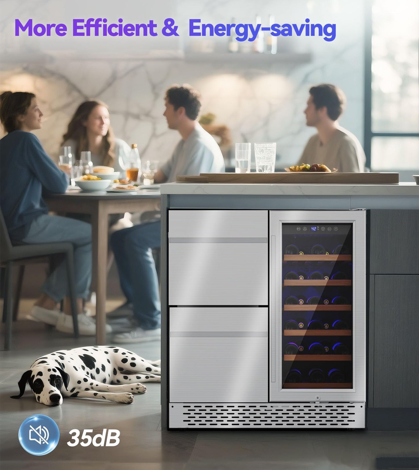 RLPI 30'' Outdoor Wine and Beverage Refrigerator 80 Cooler, 2 Drawer Dual Zone Wine Fridge with Intelligent Control Advanced Compressor Under Counter Freestanding for Patio Bar Cabinet