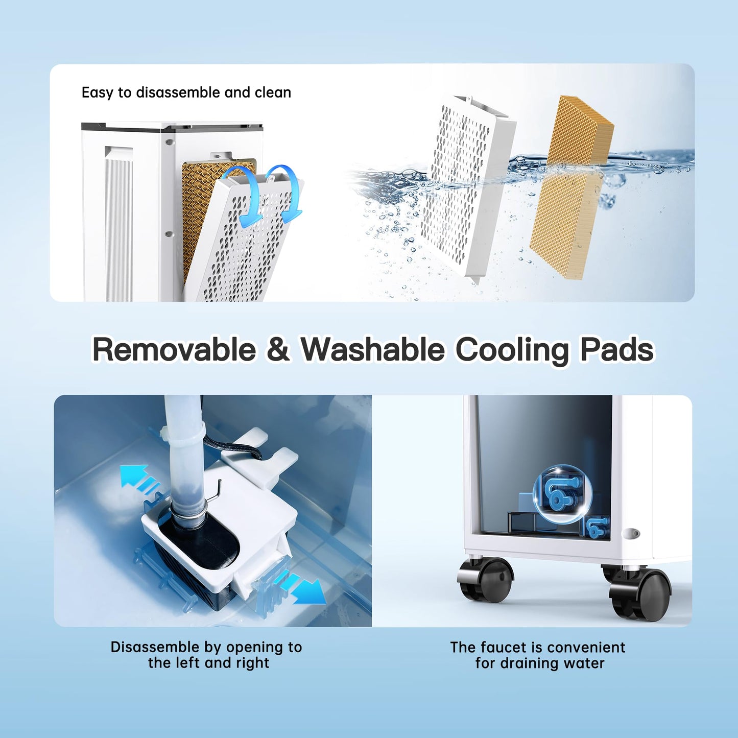 Feculs Portable Air Conditioners No Windows Needed, 3-IN-1 Swamp Cooler, Evaporative Air Cooler, 4 Modes & 3 Speeds, 2-Gal Water Tank for Long Cooling, Max 20 FT/S Remote Control, 12 Hours Timer