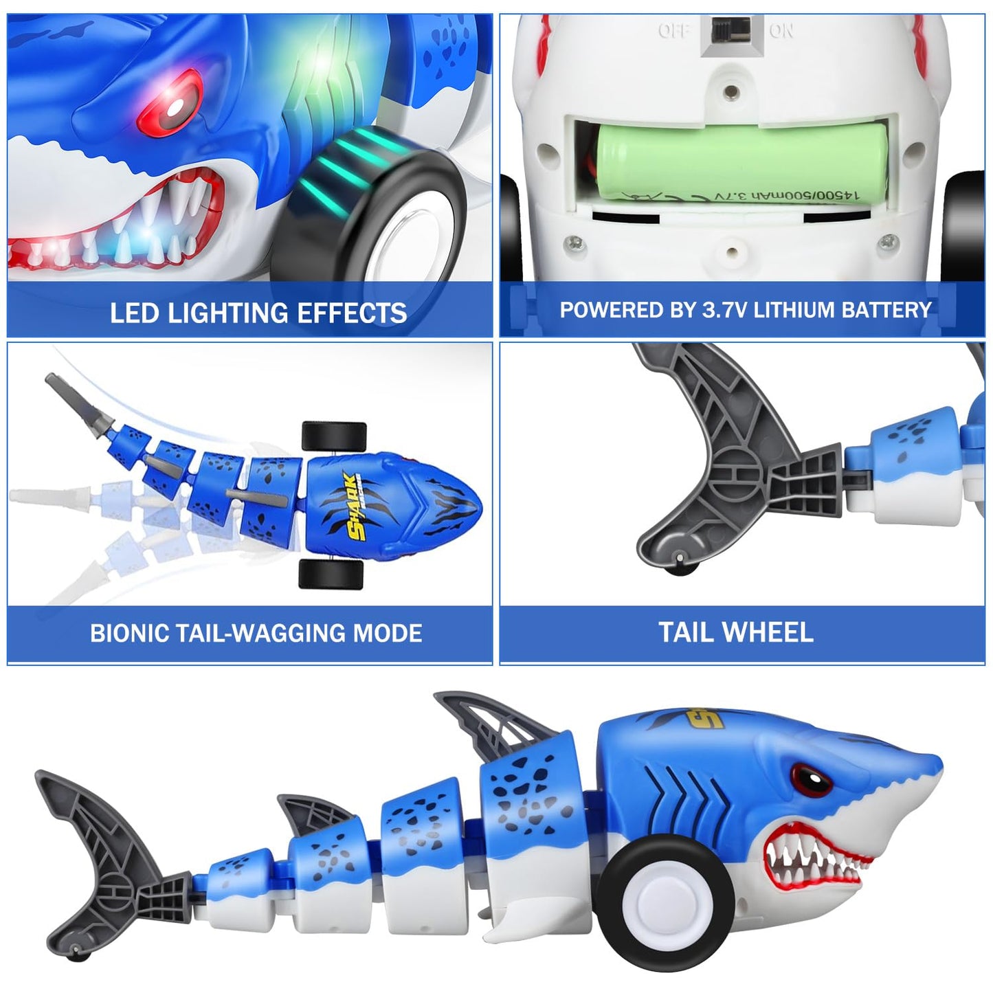 HAHAone Remote Control Shark Car,rc Cars,Toys for Kids Age 4 5 6 7 8 12 with Swinging Tail, LED Lights, Toddlers Birthday for Boys and Girls,juguetes para niños (Blue)