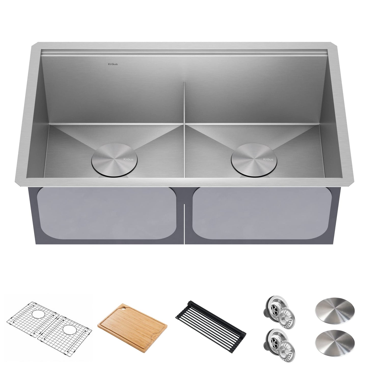 KRAUS Kore Workstation 30-inch Undermount 16 Gauge Stainless Steel Kitchen Sink, Double Bowl Kitchen Sink with Accessories, KWU112-30
