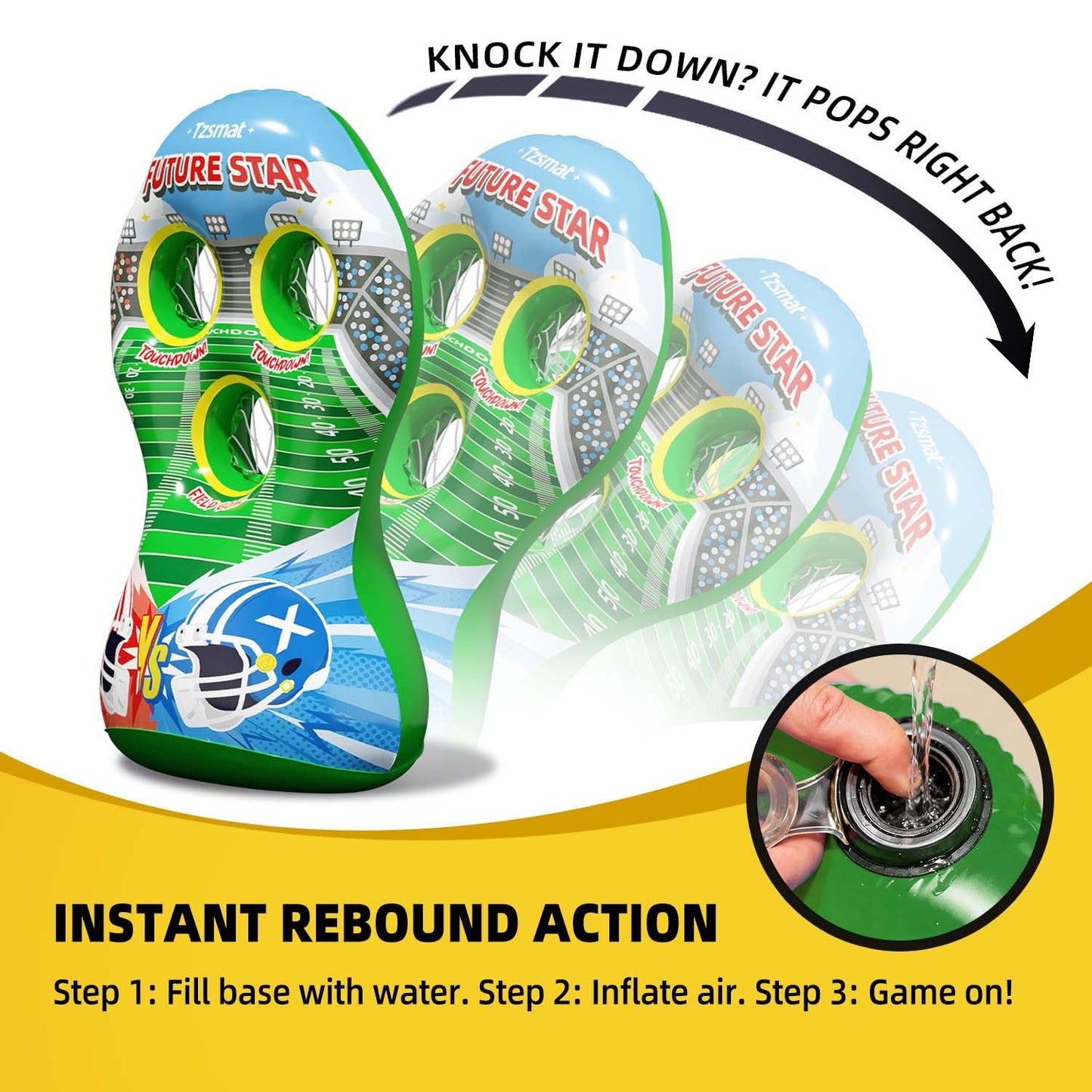 52" Inflatable Football Target Toss Game for Kids - Large Indoor Outdoor Party Games & Football Toys with 2 Laced Footballs & Pump - Quarterback Training Sports Gifts for Boys Ages 3 4 5 6 7 8-12