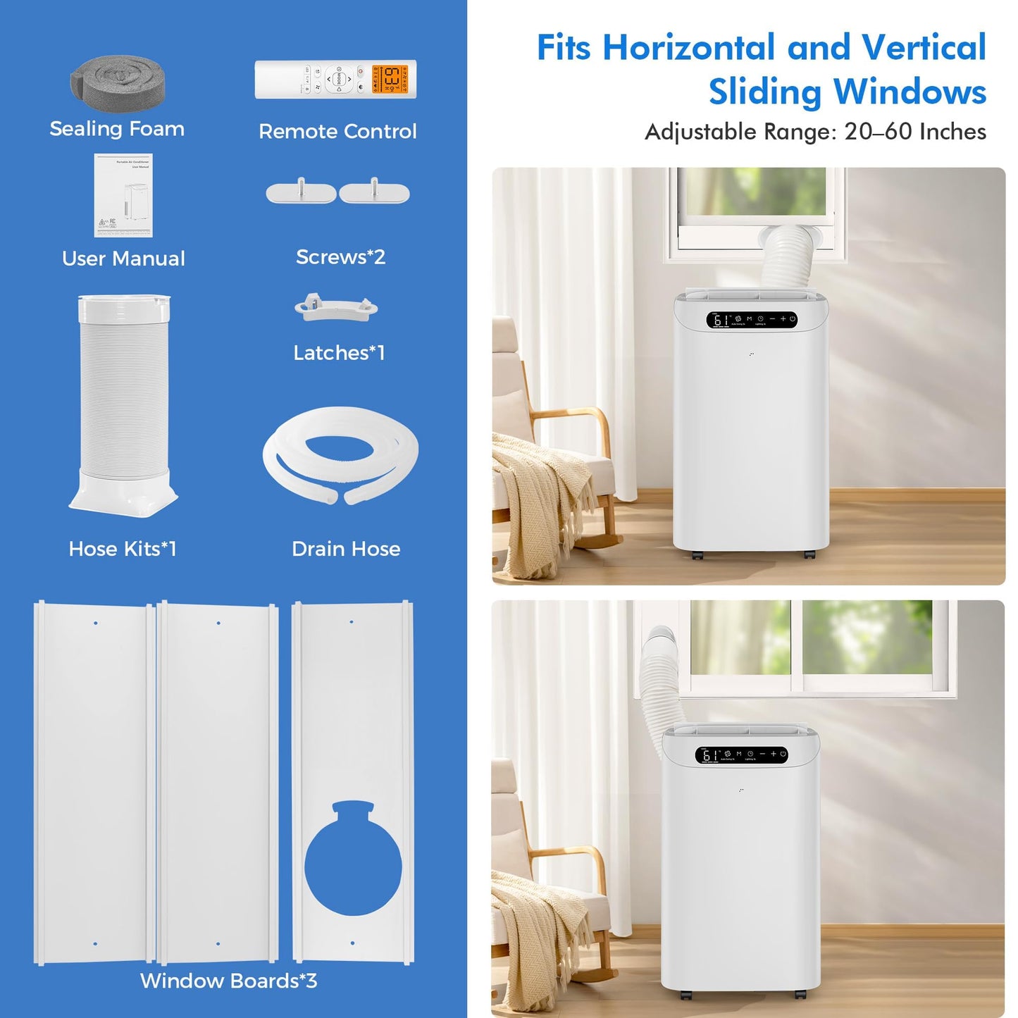 14000 BTU Portable Air Conditioners,Cools Up to 700 Sq.Ft, AC Unit with Cooling/Fan/Dehumidifier/Sleep Mode,Remote Control&Installation Kit, Portable AC for Large Rooms