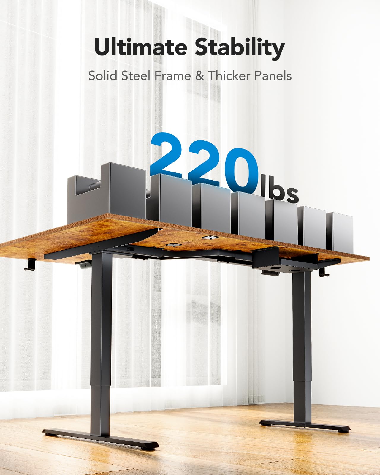 HUANUO 71x48 inch Dual Motor L Shaped Electric Standing Desk with 3 Preset Heights, Electric Height Adjustable Computer Table, 2 Hooks & Cable Tray, Raising Desk for Home Office, Vintage Brown